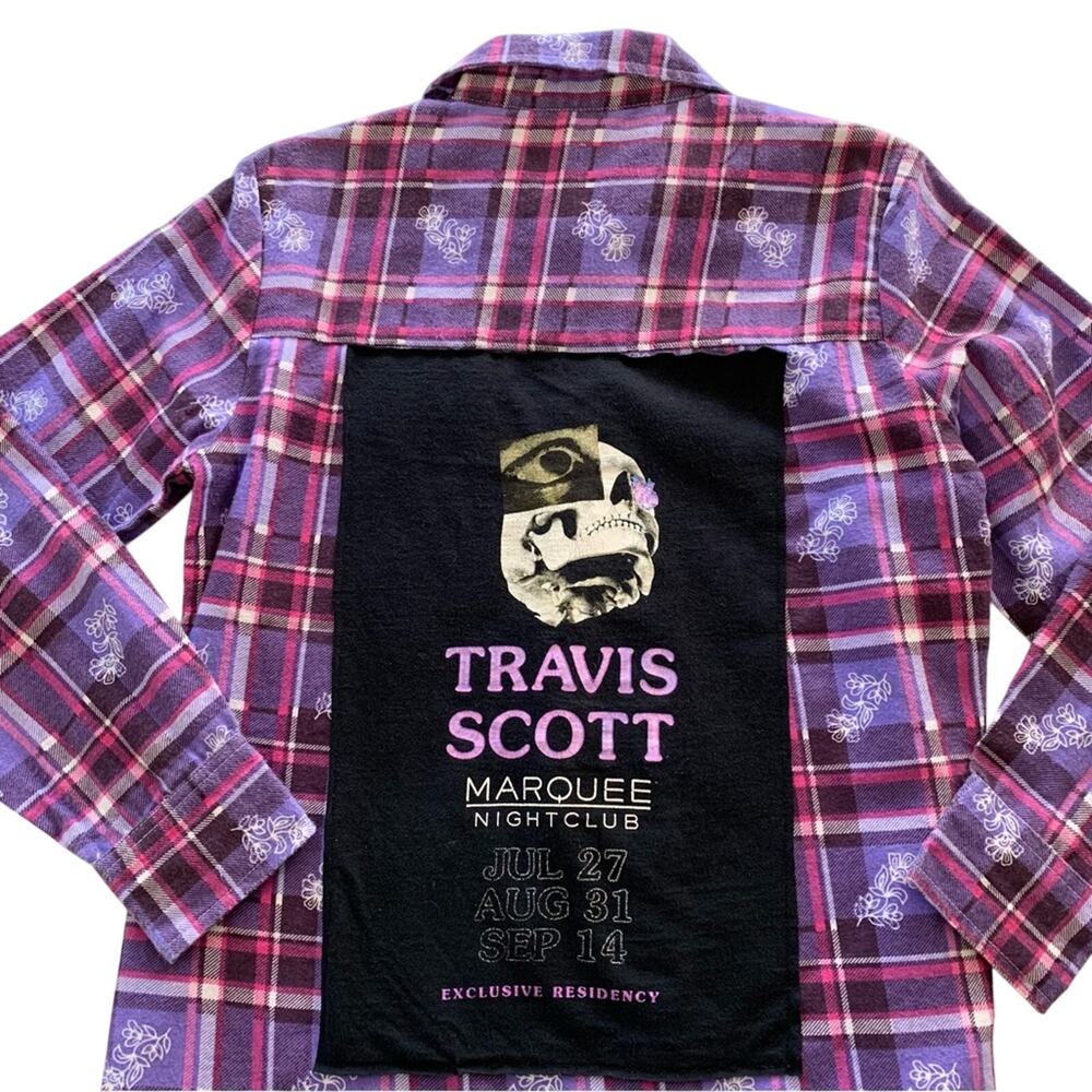 Via Penny Lane Reworked | Travis Scott Graphic Purple Plaid Button Up Flannel M - Picture 9 of 9